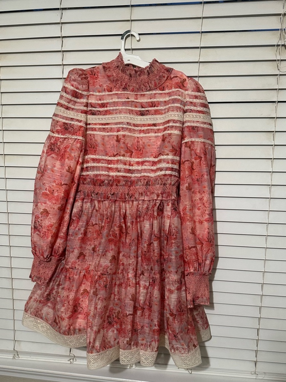 Ivy City Co Coral Pink Floral Lace-Trim Dress